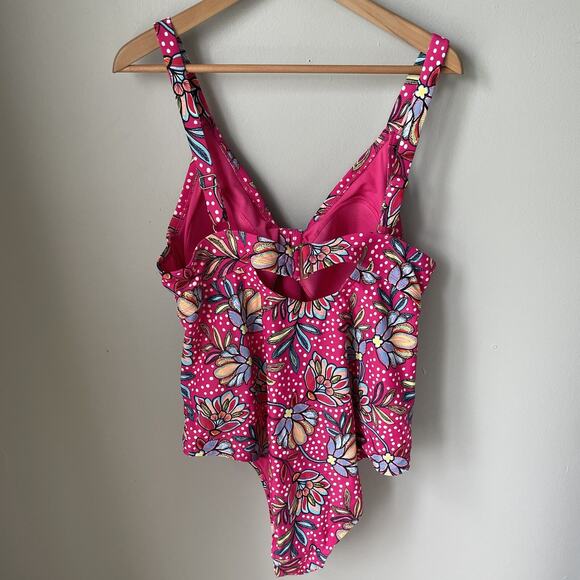 Tabitha Brown For Target One Piece‎ Swim Suit Size 22 W Hot Pink Floral Cheeky - Picture 7 of 11